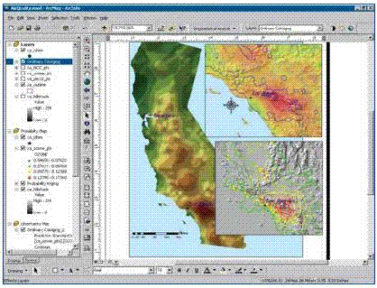 ArcMap used by GIS professionals for most GIS tasks -- mapping, geoprocessing, editing, visualization, etc.